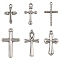 6Pcs 6 Styles 304 Stainless Steel Pendants, Cross Charm, Antique Silver, 20~33.5x13~20x2.5~4mm, Hole: 1.4~2mm, 1pc/style