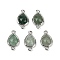 Natural Green Strawberry Quartz Connector Charms, Rack Plating Brass Teardrop Links, Platinum, 16.5x9.5x4mm, Hole: 1.4mm