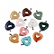 Natural & Synthetic Mixed Stone Hollow Pendants, Heart Charms, Mixed Dyed & Undyed, with 201 Stainless Steel Snap on Bails, Stainless Steel Color, 31.5~33.5x30x6~7mm, Hole: 7x2~4mm