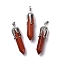 Natural Red Jasper Big Pointed Pendants, with Platinum Tone Brass Findings, Cadmium Free & Lead Free, Bullet with Leaf, 53.5~57x14~15x14~15mm, Hole: 7x4mm