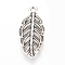 Tibetan Style Alloy Pendants, Leaf, Cadmium Free & Lead Free, Antique Silver, 25x11x2mm, Hole: 2mm, about 900pcs/1000g