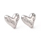 Brass Heart Stud Earrings for Women, Real Platinum Plated, 16x17mm, Pin: 0.7mm