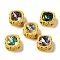 Sew on Rhinestone, Glass Rhinestone, with Brass Findings, Garments Accessories, Squre, Mixed Color, Gold, 14.5x14.5x7.5mm