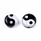 Natural Freshwater Shell Printed Beads, Yin Yang Pattern, Black, White, 6x2.5mm, Hole: 0.7mm
