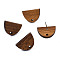 Walnut Wood Stud Earring Findings, with Hole and 304 Stainless Steel Pin, Half Round, Peru, 12.5x18mm, Hole: 1.8mm, Pin: 0.7mm