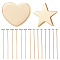 40Pcs 2 Styles Brass Heart & Star Head Pins, Nickel Free, Real 18K Gold Plated, 21 Gauge, 51x0.7mm, Head: 5x6mm, 20pcs/style