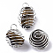 Iron Wrap-around Spiral Bead Cage Pendants, with Natural Tiger Eye Beads inside, Round, Platinum, 21x24~26mm, Hole: 5mm