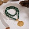 Autumn Winter Stainless Steel Shell Shape Pendant Resin Oval Beaded Necklaces, Golden, Green, 17.72 inch(45cm)