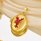 Brass Enamel Locket Pendants, Oval with Cray, Golden, Red, 22x17x8.5mm, Hole: 5x2.5mm, Inner Diameter: 17x13mm