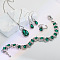 Alloy Rhinestone Glass Jewelry Sets, Include Bracelets & Earrings & Necklaces & Rings, Teardrop, Platinum, Teal, 440mm