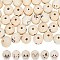 60Pcs 6 Styles Unfinished Natural Wood Printed Beads, Round with Smiling Face, Floral White, 20x17.5mm, Hole: 4.5mm, 10pcs/style