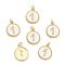Brass Micro Pave Clear Cubic Zirconia Charms, Long-Lasting Plated, Cadmium Free & Nickel Free & Lead Free, with Jump Rings and White Enamel, Flat Round with Number, Real 18K Gold Plated, Num.1, 14.5x12x2mm, Hole: 1.5mm