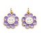 Brass Enamel Charms, Real 18K Gold Plated, Long-Lasting Plated, Flower, Medium Purple, 14.5x13x1.5mm, Hole: 3mm