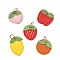 10Pcs 5 Styles Fruit Series Microfiber Leather Pendants, with Zinc Alloy Rings, Golden, Mixed Shapes, 34~43mm, Hole: 10mm, 1pc/style