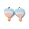Resin Pendants, Heart Lollipop Charms, with Platinum Iron Loops, Light Blue, 25.5x18.5x5.5mm, Hole: 2mm