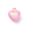 Alloy Enamel Charms, Heart Charm, Golden, Pearl Pink, 12.5x10.5x6.5mm, Hole: 1.4mm