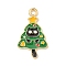 Christmas Kitty Alloy Enamel Pendants, Light Gold, Cat Charm, Christmas Tree, 25x15x1.2mm, Hole: 2mm