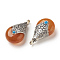 Tibetan Style Pendants, with Synthetic Turquoise, Synthetic Coral, Imitation Beeswax and Brass Findings, teardrop, Dark Orange, 30x18x12mm, Hole: 4mm