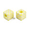 Opaque Resin European Beads, Large Hole Beads, Cube with Tartan Pattern, Yellow, 20x20x20mm, Hole: 9mm