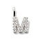 925 Sterling Silver with Cubic Zirconia Charms, Letter, Letter M, 10.5x6x1.5mm, Hole: 2.5x1.5mm