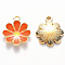 Alloy Enamel Pendants, Flower, Light Gold, Tomato, 19x16x3.5mm, Hole: 1.8mm