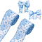 Polyester Satin Ribbon, Flower Pattern, for Party Decoration, Blue, 2-3/8 inch(61mm), about 10.94 Yards(10m)/Roll