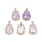 Natural Amethyst Faceted Pendants, Rack Plating Brass Teardrop Charms, Golden, 22x13x6mm, Hole: 1.6mm