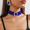 Oval Brass & Glass & Plastic Pearl Beaded Chain Collar & Stud Earrings Sets, Blue, 280mm
