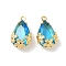 Brass Glass Charms, Flower & Teardrop Charms, Nickel Free, Real 18K Gold Plated, Faceted, Sky Blue, 15x9.5x5.5mm, Hole: 1mm
