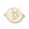 Rack Plating Brass Enamel Connector Charms, Flat Round Links with Gesture Pattern, Long-Lasting Plated, Lead Free & Cadmium Free, Real 18K Gold Plated, with Glitter Powder, White, 17x22x4mm, Hole: 1.6mm
