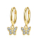 Elegant S925 Sterling Silver Butterfly Hoop Earrings, with Clear Cubic Zirconia, Golden, 17x4x11mm