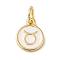 Real 18K Gold Plated Brass Enamel Charms, with Jump Ring, Long-Lasting Plated, Lead Free & Cadmium Free, Flat Round with Taurus Charms, White, 10x8x1mm, Hole: 4mm