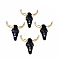 Resin Pendants, with Golden Tone Brass Findings and Golden Tone Iron Loops, Cattle Skull, Black, 48x46.5x15.5~19.5mm, Hole: 1.6mm