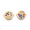 Brass Micro Pave Cubic Zirconia Links, Cadmium Free & Lead Free, Flat Round, Colorful, Matte Gold Color, 20.5x16x3mm, Hole: 1.4mm