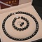 Shell Pearl Round Beaded Necklaces & Bracelets & Earring Sets for Women, Black, 450x8mm