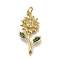 Brass Micro Pave Clear Cubic Zirconia Pendants, Flower, with Enamel, Long-Lasting Plated, Rack Plating, Lead Free & Cadmium Free, with Jump Ring, Real 18K Gold Plated, 26.5x14x3mm, Hole: 3.5mm
