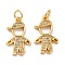 Brass Micro Pave Cubic Zirconia Pendants, with Jump Ring, Real 18K Gold Plated, Boy, Clear, 17.5x10.5x2mm, Jump Ring: 5x0.8mm, Inner Diameter: 3.2mm