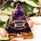 Orgonite Pyramid Resin Energy Generators, Reiki Natural Amethyst & Obsidian Chips Inside for Home Office Desk Decoration, Gemini, 50x50x50mm