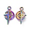 Ion Plating(IP) 304 Stainless Steel Pendant Rhinestone Settings, Moon with Cross, Rainbow Color, Fit for 0.8mm Rhinestone, 21x11x3mm, Hole: 3mm