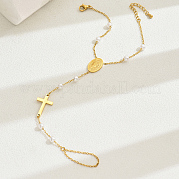 Браслеты из пластиковых звеньев с перстнями из нержавеющей стали 201 с жемчугом и крестом для женщин FB9386