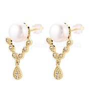 Серьги-гвоздики в форме капли из латуни с микропаве из прозрачных кубических цирконий PEAR-N017-07G