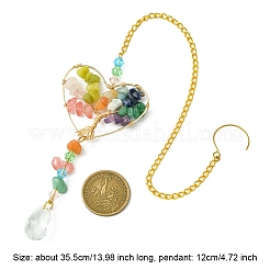 Подвеска в виде сердца из натурального драгоценного камня с проволочной обмоткой и деревом&nbsp;HJEW-FS00021