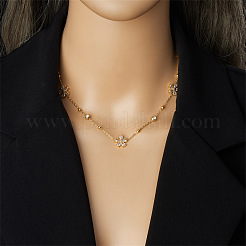 Наборы цепочек и серег-гвоздиков из нержавеющей стали с прозрачными кубическими цирконами и цветочным узором FS-WG6648A-01