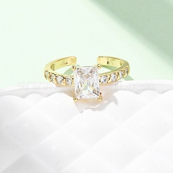 Прямоугольные латунные кольца-манжеты с микропаве из кубического циркония для женщин RJEW-L334-02G