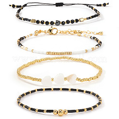 Набор из 4 эластичного браслета из стеклянного бисера двух разных стилей (4 варианта).&nbsp;FG0392-2