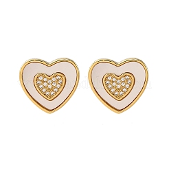 Серьги-гвоздики из латуни с микро-паве и прозрачным фианитом в форме сердца KK-D363-12B-G