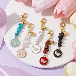 Плоские круглые подвески с эмалированными украшениями из сплава бабочки&nbsp;HJEW-JM01516