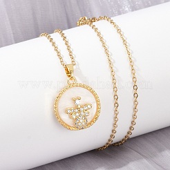 Плоская круглая подвеска с пчелой из латуни с микропаве из кубического циркония NJEW-C076-12G