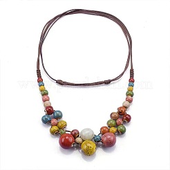 Богемский фарфор круглые бусины из искусственной кожи шнурки нагрудники ожерелья для женщин&nbsp;FS-WG95F0C-01