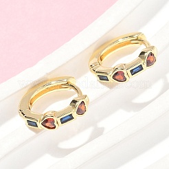 Серьги-кольца с сердцем и прямоугольником из латуни с микропаве из разноцветных кубических цирконий EJEW-Z102-27G
